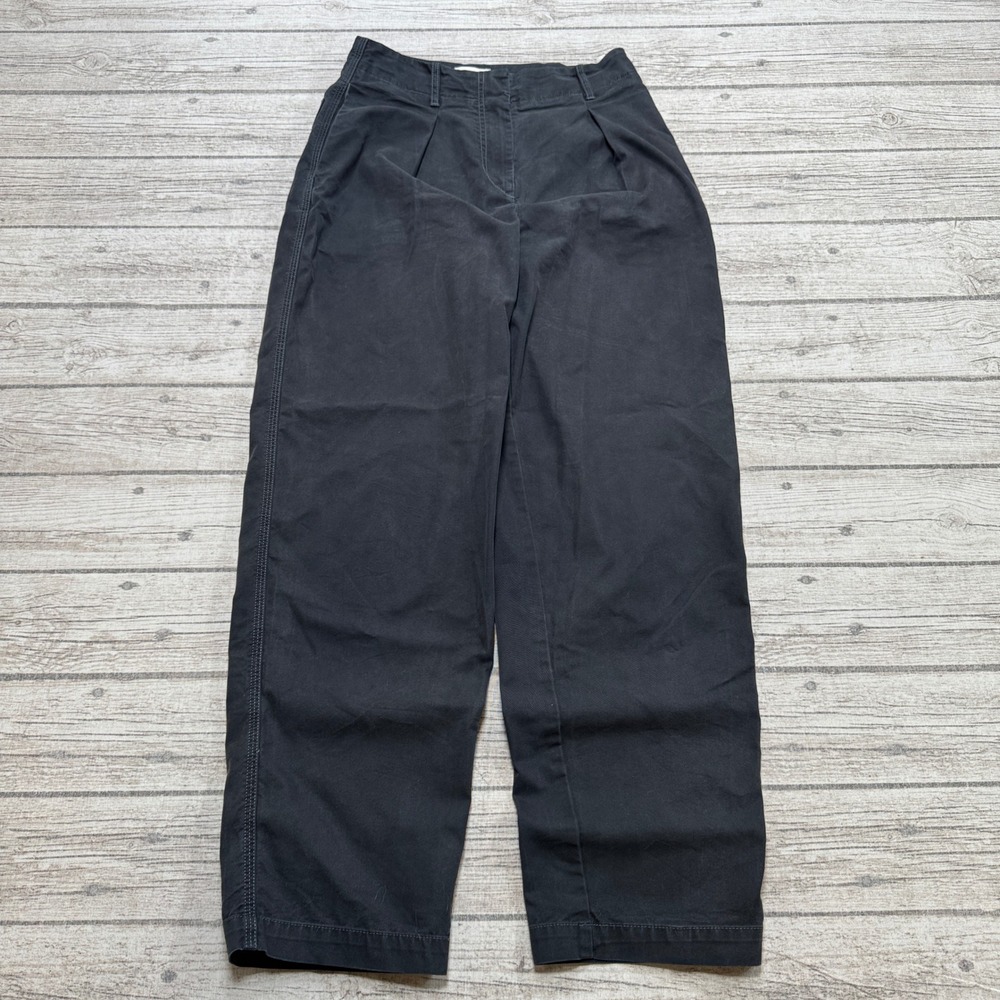 Wilfred Free Pants Women's 2 Black Wide Leg Pleated High Rise Cotton Trousers